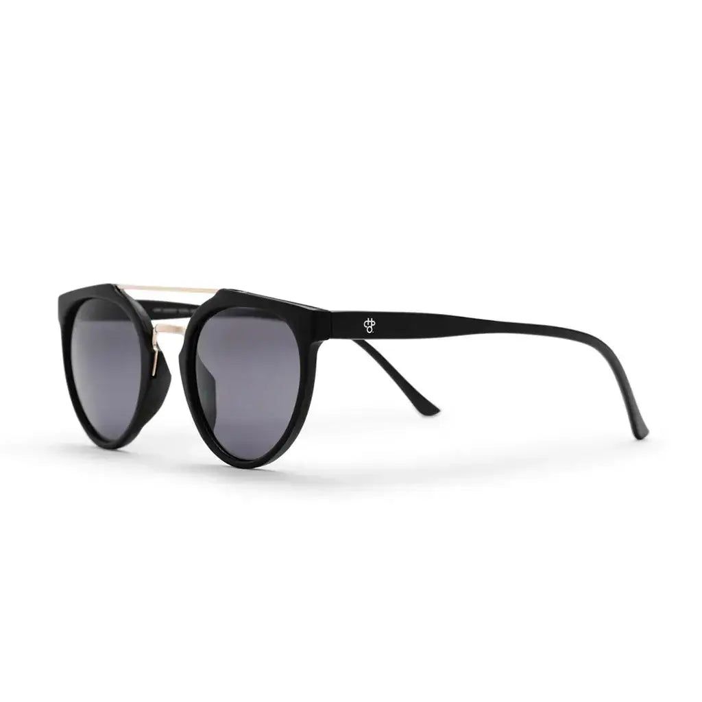 CHPO Brand Copenhagen sunglasses in black with black lenses, made from 100% recycled plastic, designed in Sweden.
