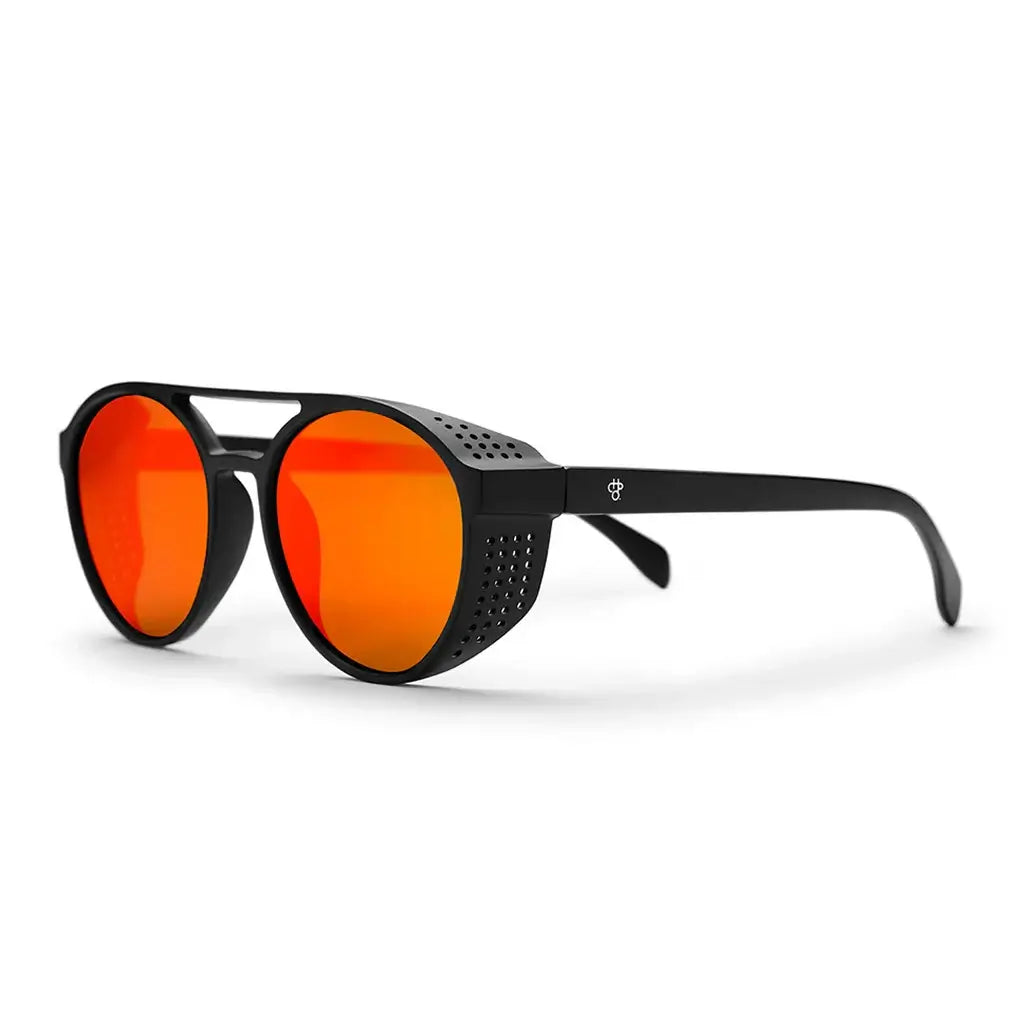 CHPO Rickard sunglasses in matte black with polarized orange lenses for optimal outdoor eye protection.