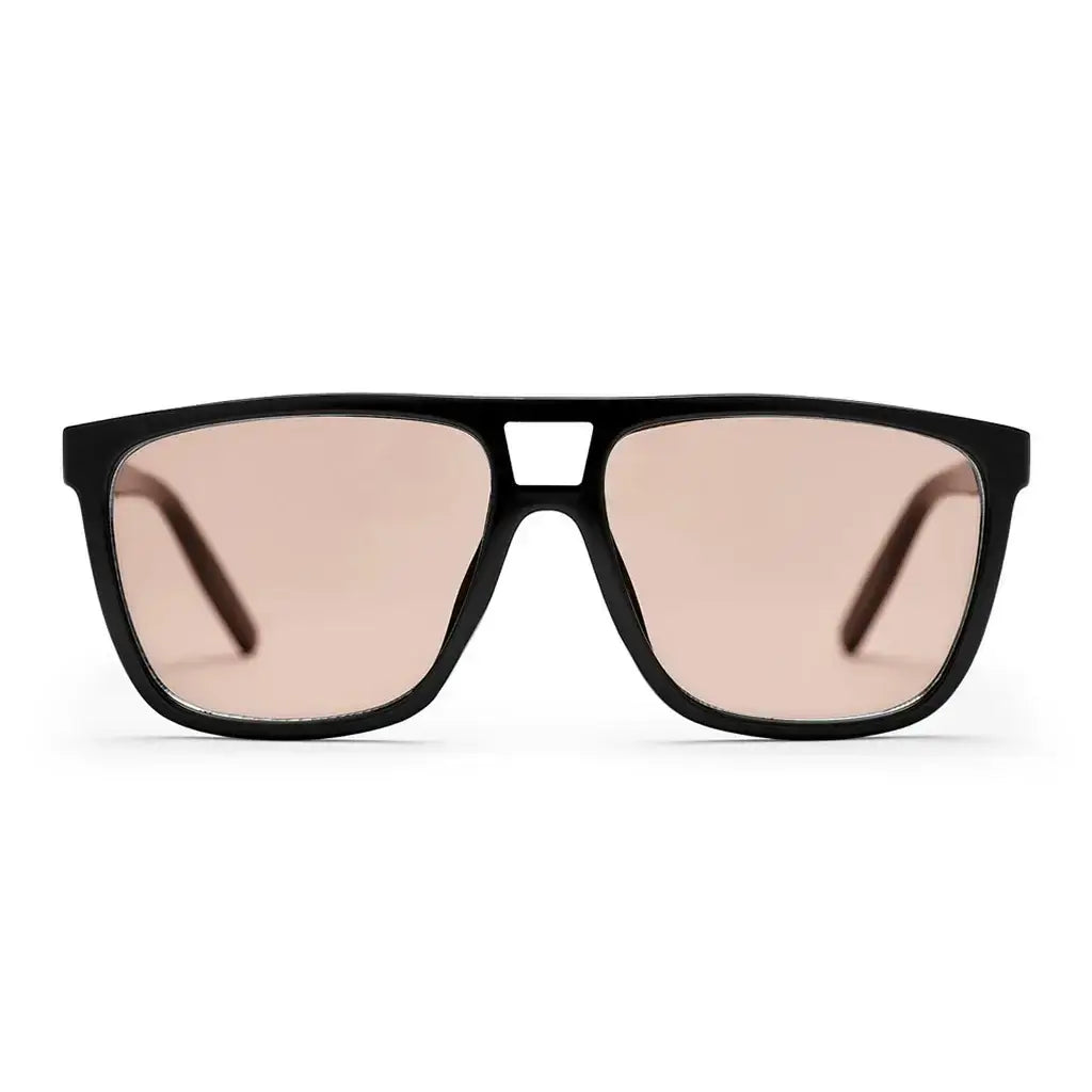 CHPO Brand Siljan Sunglasses in black frame with brown transparent lenses, designed in Sweden from recycled plastic.
