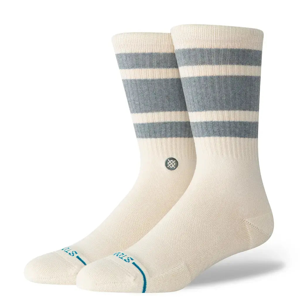 Stance Boyd Street Crew Socks in Canvas color, featuring medium cushioning and classic crew height with stylish stripes.