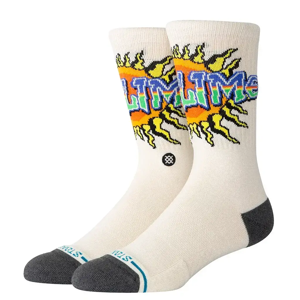 Stance Sublime crew socks in canvas with colorful sun design and medium cushion comfort, perfect for everyday wear.