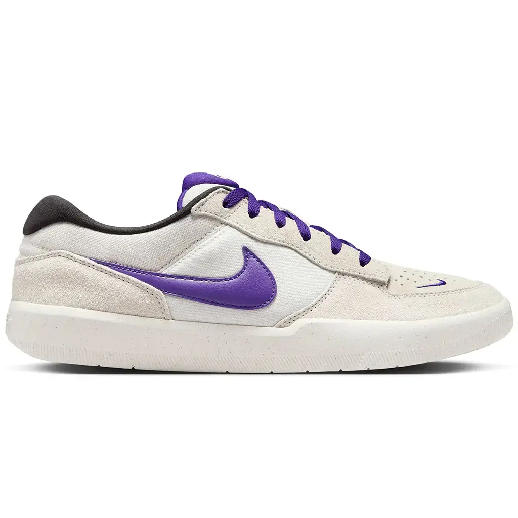 Nike SB Force 58 shoes in PHANTOM/COURT PURPLE with vintage style and durable cupsole design.