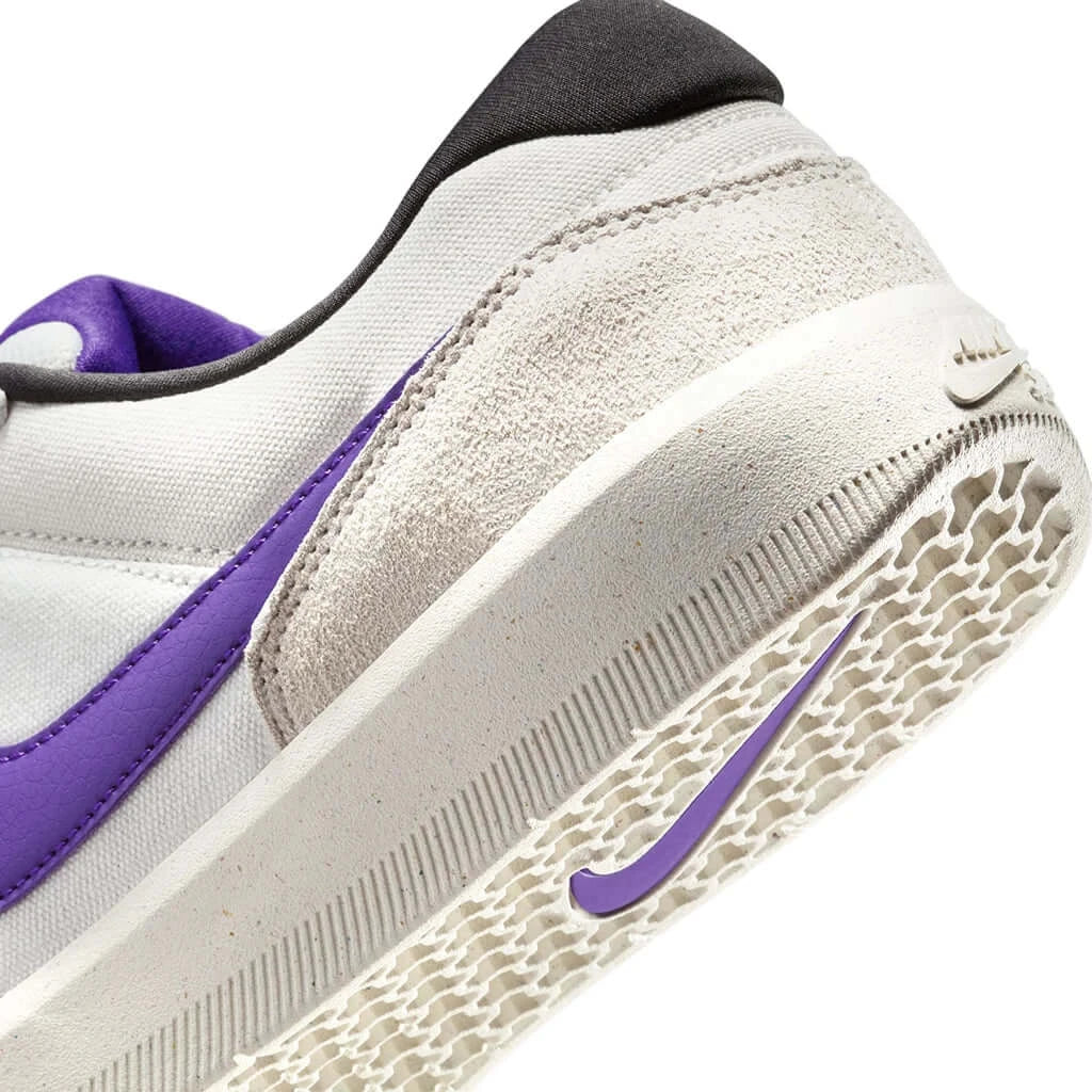 Nike SB Force 58 shoes in PHANTOM/COURT PURPLE with textured details and flexible outsole for durability.
