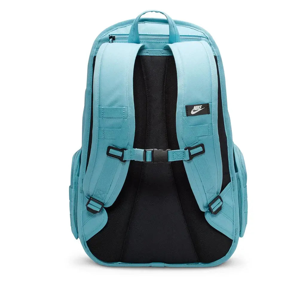 Nike RPM Backpack 2.0 in denim turquoise, designed for comfort and organization with padded straps and spacious compartments.