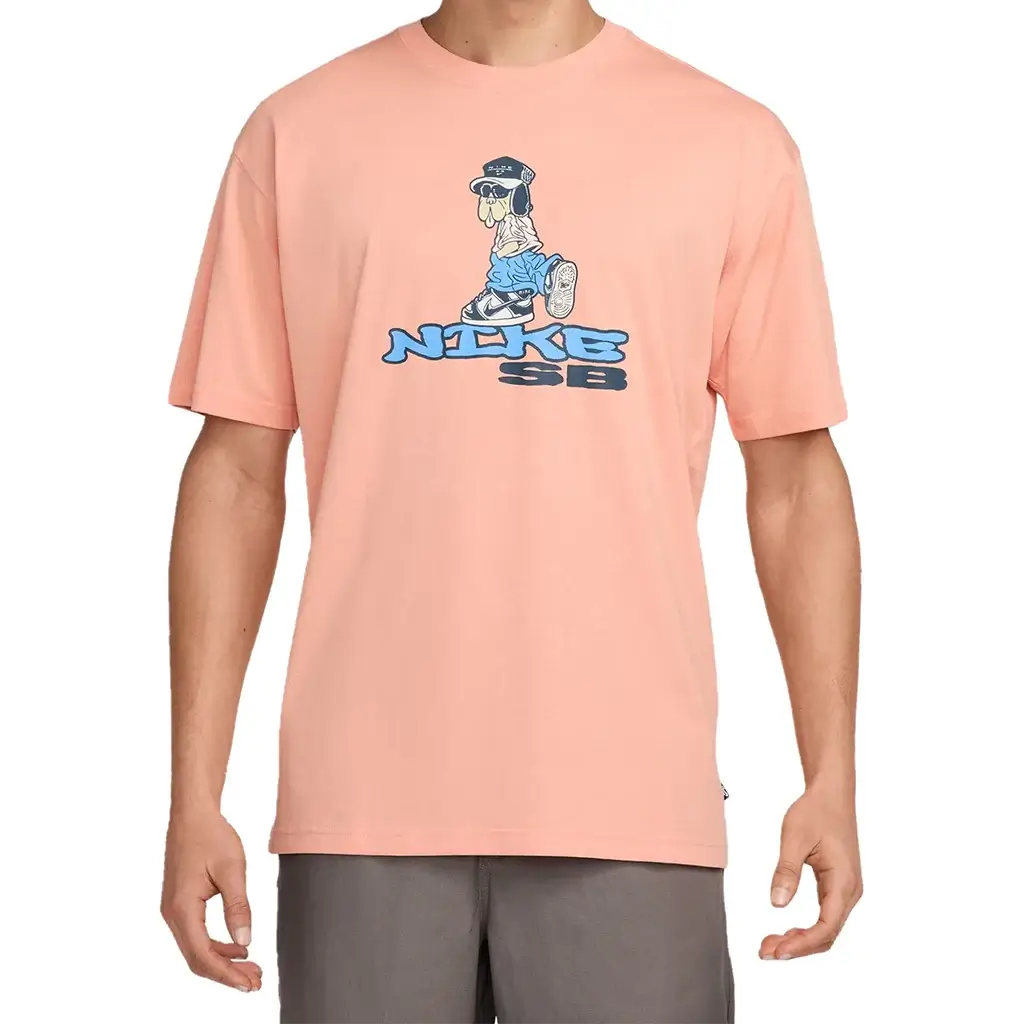 Nike SB Max 90 Dunk Dog Skate T-Shirt in apricot color, featuring a laid-back fit and graphic design.