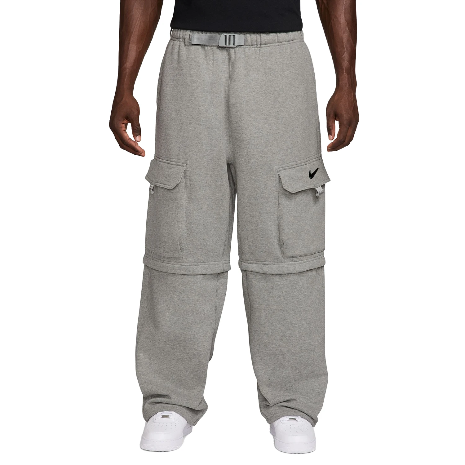 Gray Nike SB Ishod Wair cargo pants with a Nike logo on a white background