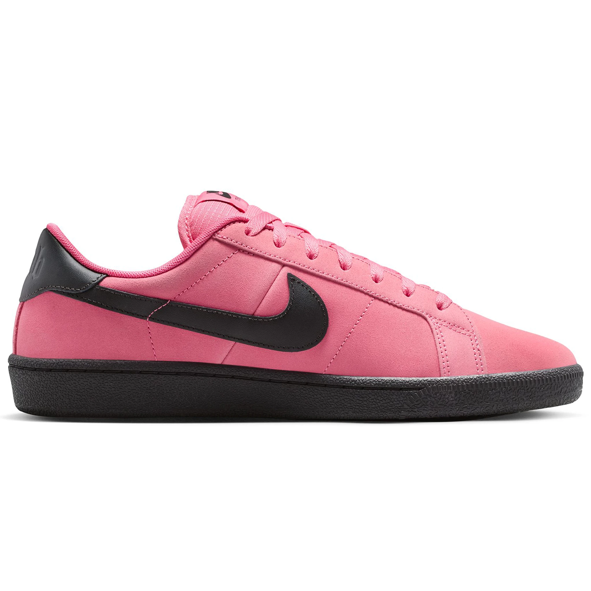 Hyper Pink Nike SB Zoom Tennis Classic skateboard sneaker with black sole and swoosh branding on a white background