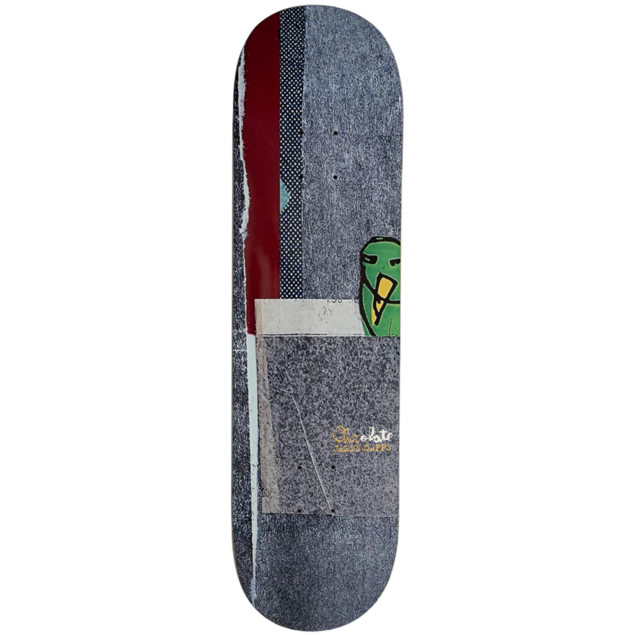 Chocolate Skateboards Lost Singles James Capps pro model skateboard deck with a green and yellow graphic on a white background