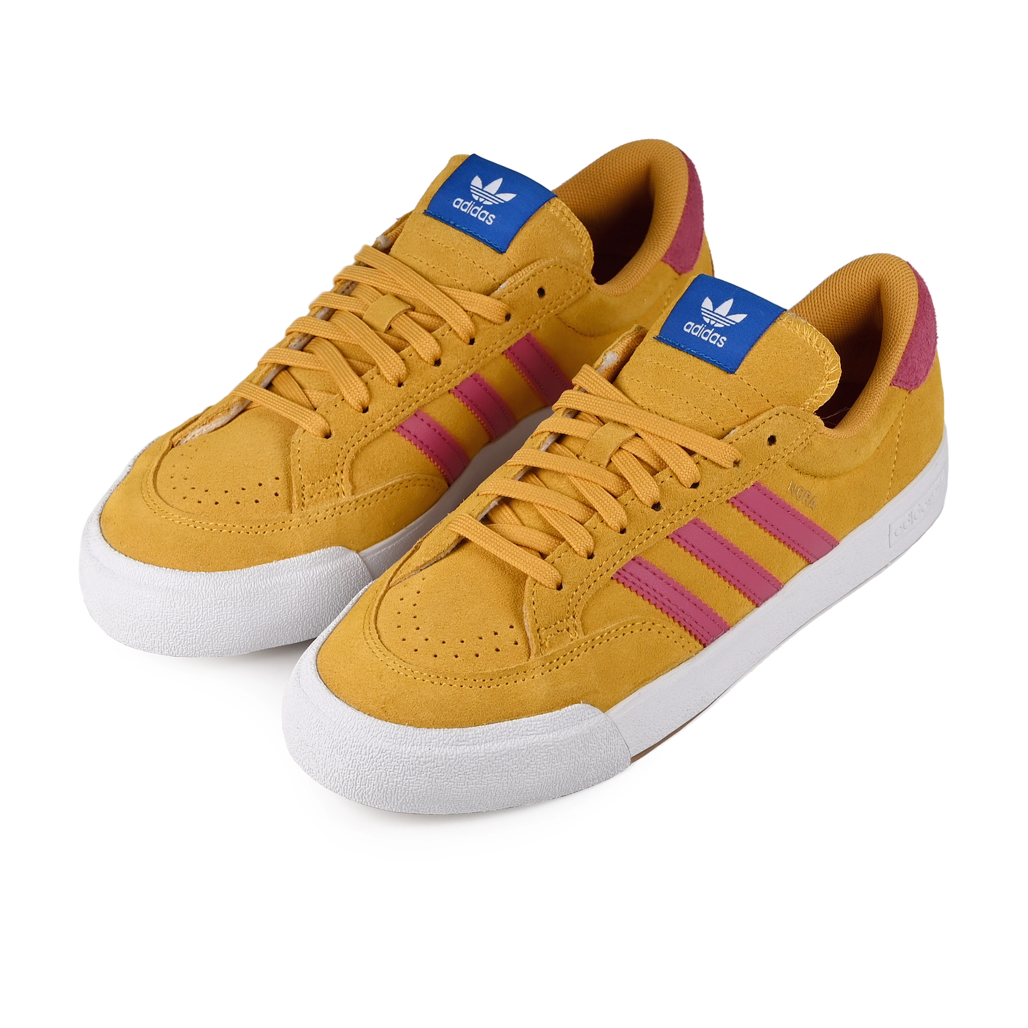 A pair of Preloved yellow adidas Skateboarding Nora Vasconcellos pro model unisex skateboard sneakers on a white background