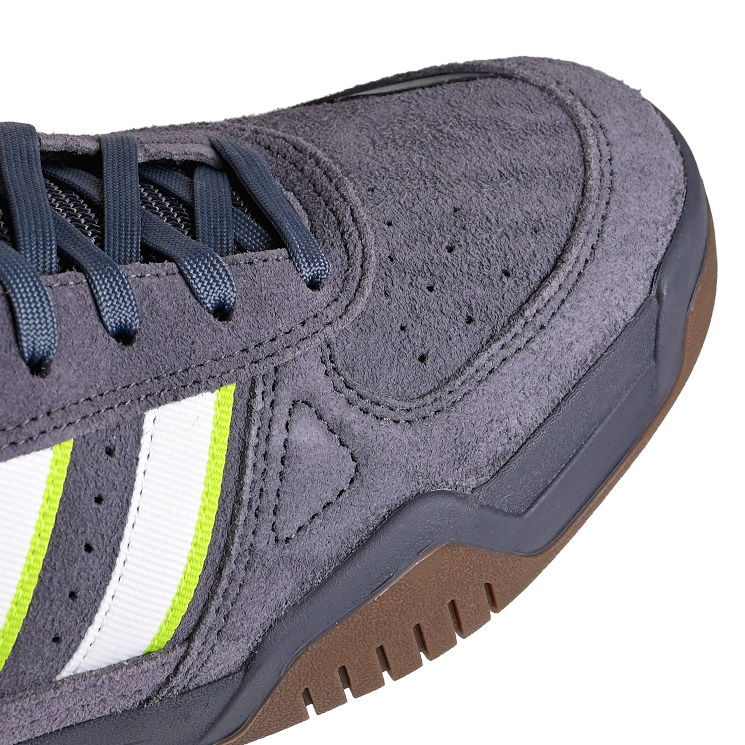 Toe box of Aurora onix solar slime Adidas Skateboarding Tekkira Cup men's skateboard sneaker on white background