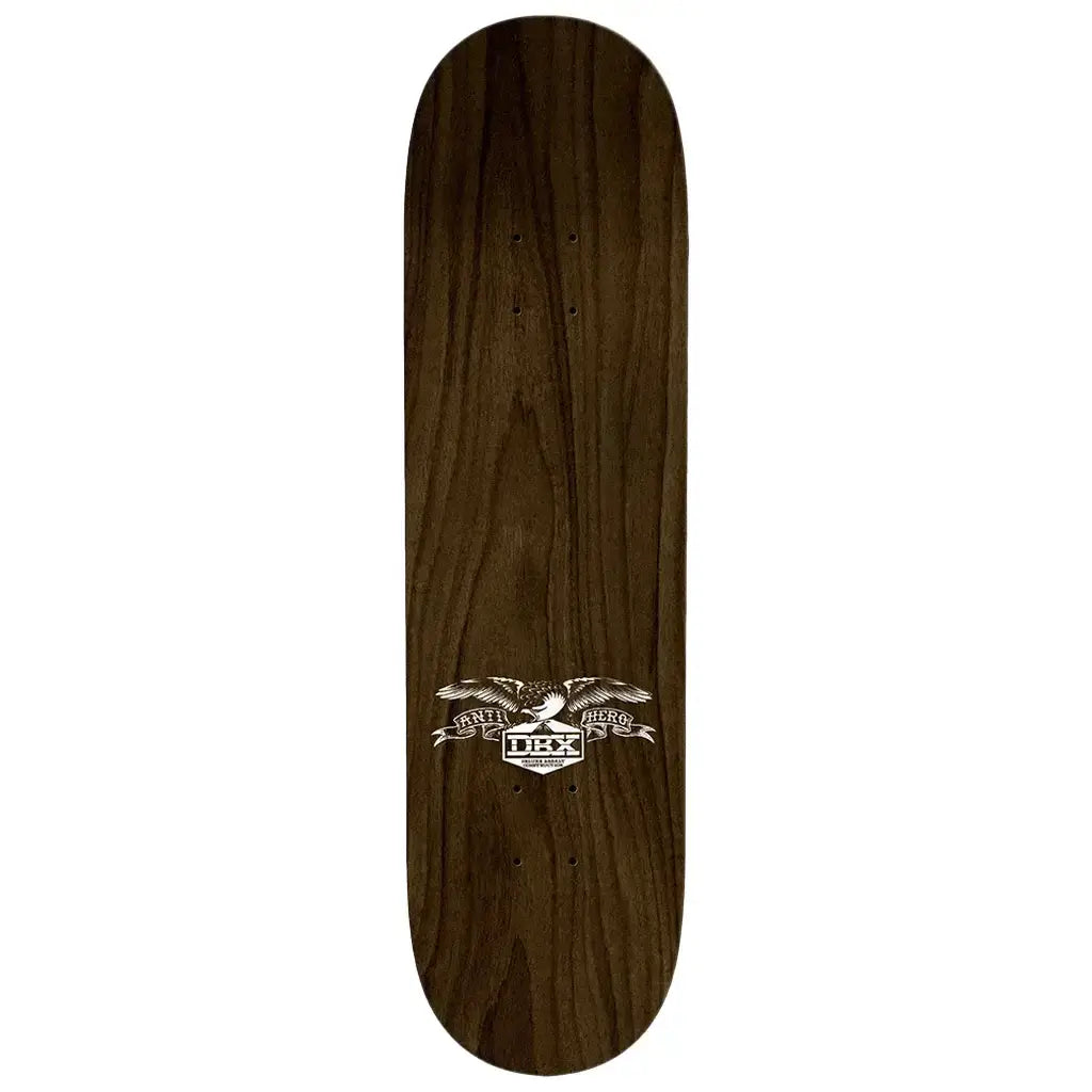 Anti Hero DBX Eagle Deck 8.25" in natural wood finish with logo, classic skateboard design, grip tape sold separately.