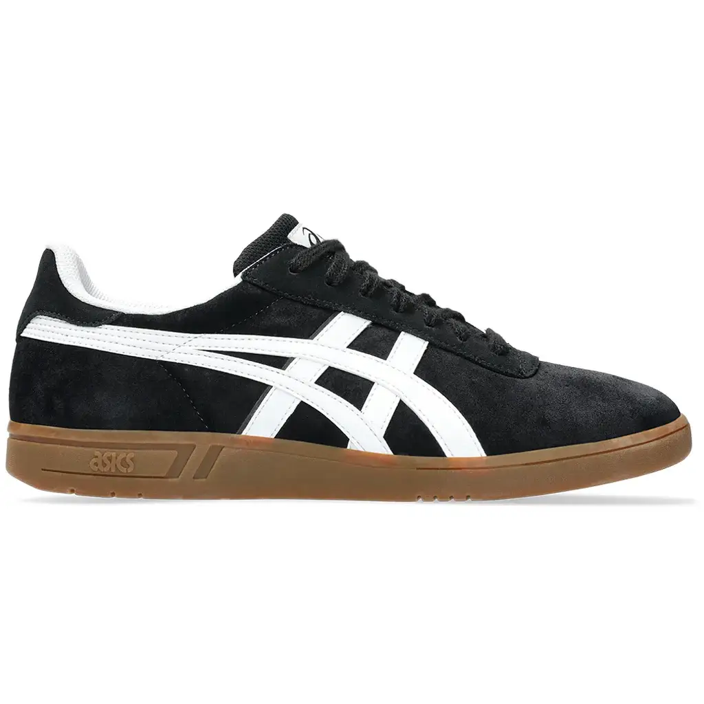 Asics GEL-Vickka Pro Skateboarding Shoe in black and white with brown sole, designed for stability in skateboarding.