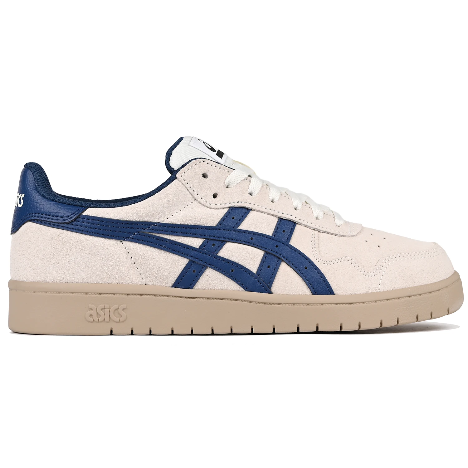 Asics Skateboarding Japan Pro cream and blue sneaker with 'Onitsuka' branding on a white background