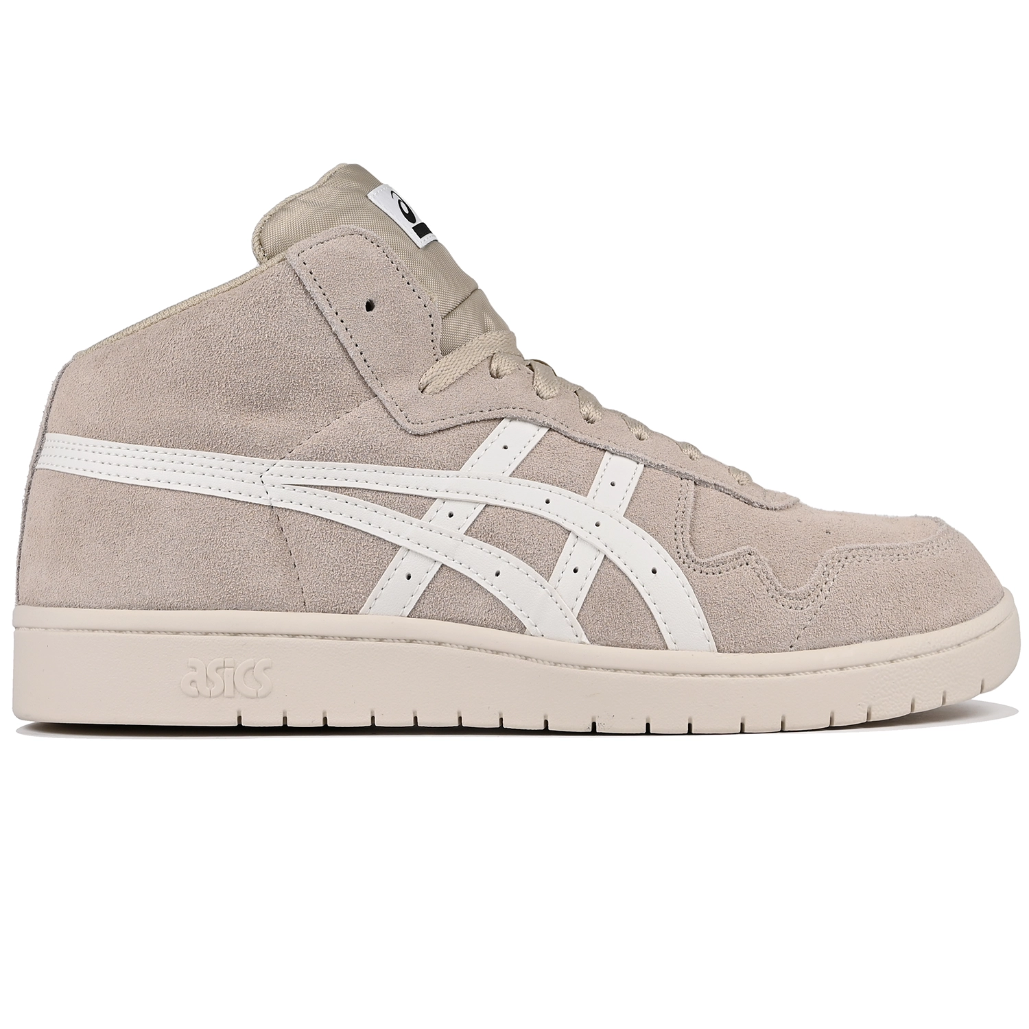 Asics Skateboarding Japan Pro Mid feather grey sneaker with 'Onitsuka' branding on a white background