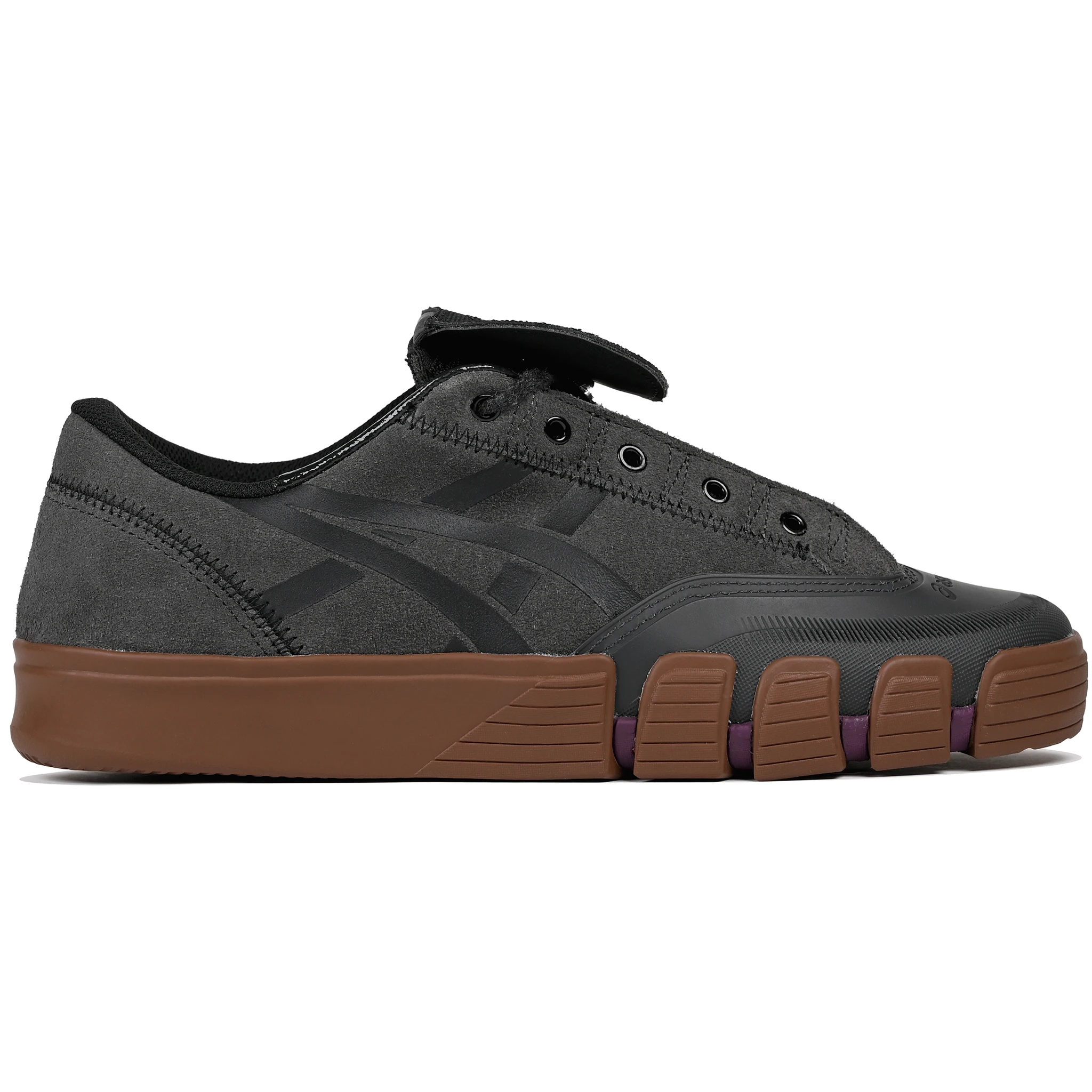 Graphite grey ASICS Skateboarding x Late Nite Stars GEL-Flexkee Pro 2.0 skateboard sneaker with black 'Onitsuka' branding on a white background