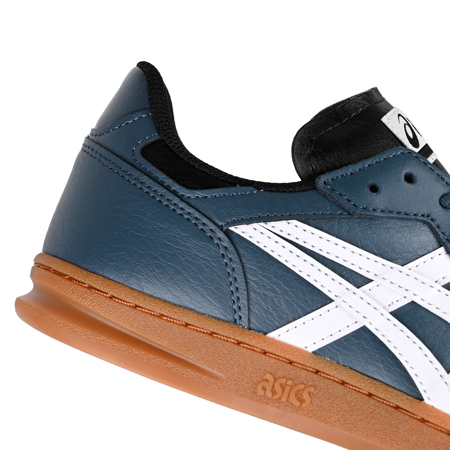 Close up of Asics Skateboarding Leggerezza FB Pro sneaker in Raw Indigo and gum sole on white background