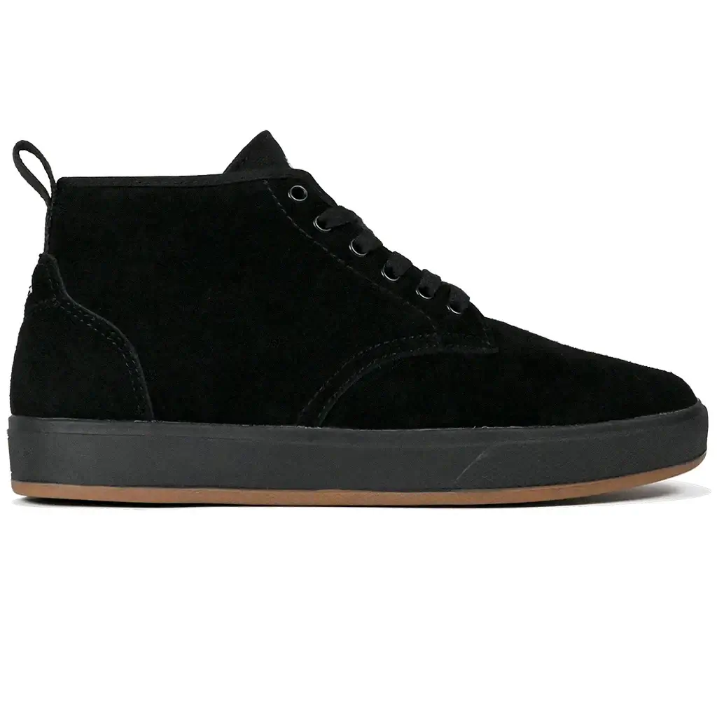 Emerica x Lottie's Spanky Hi black skateboarding shoe featuring a clean design for style and comfort.