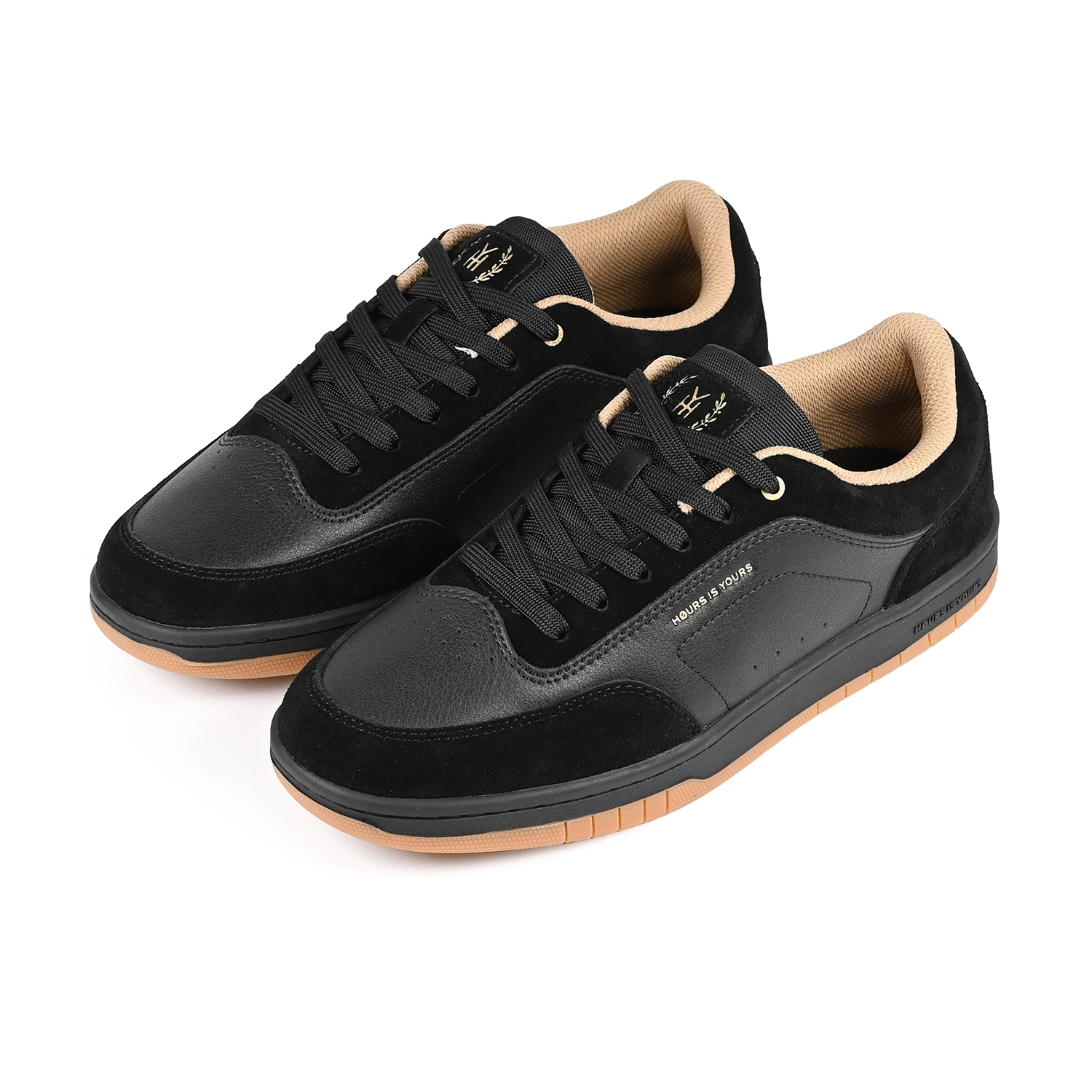 A pair of Black Hours is Yours Bryan Herman pro model skateboard sneaker on a white background