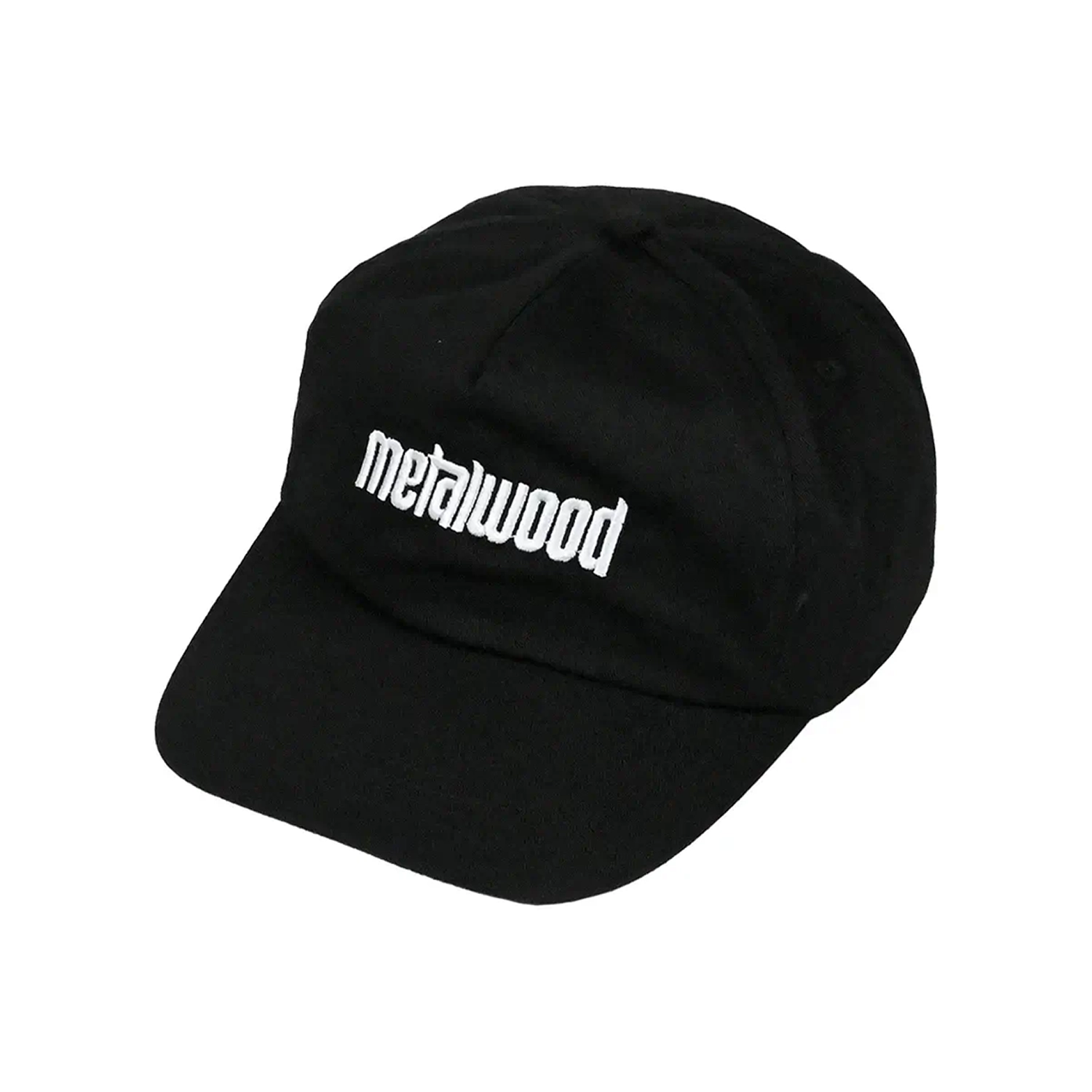 Black Metalwood Studio embroidered Logo hat on a white background
