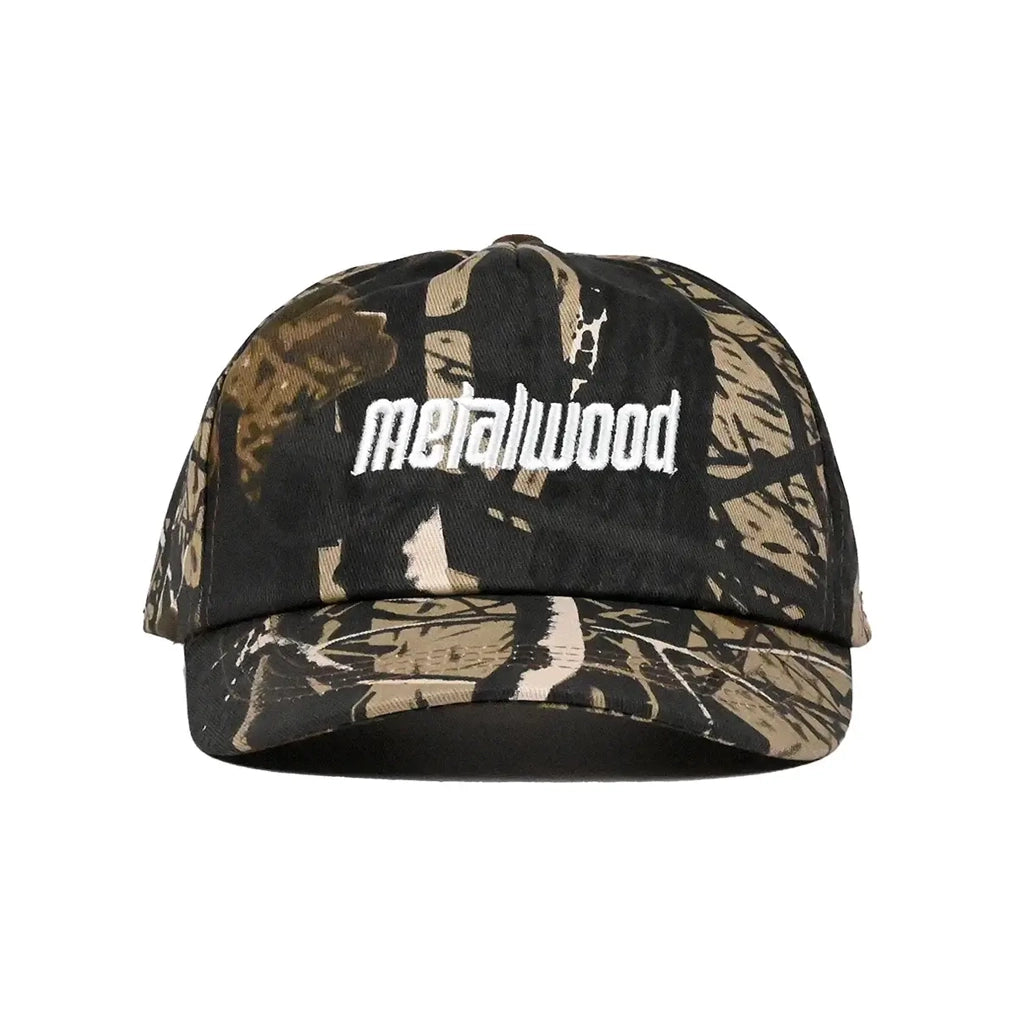 Real leaf Camouflage Metalwood Studio cap with logo on a white background