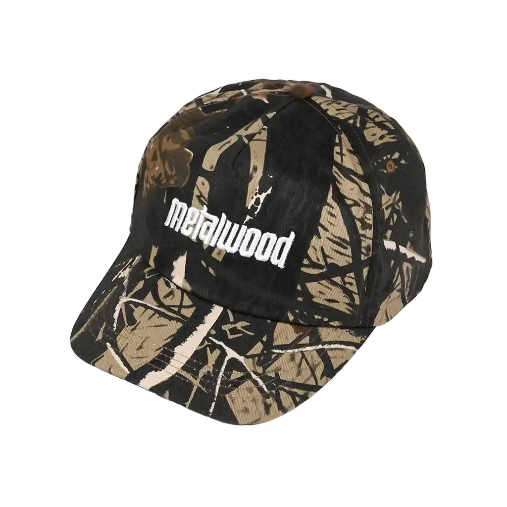 Real leaf Camouflage Metalwood Studio cap with logo on a white background