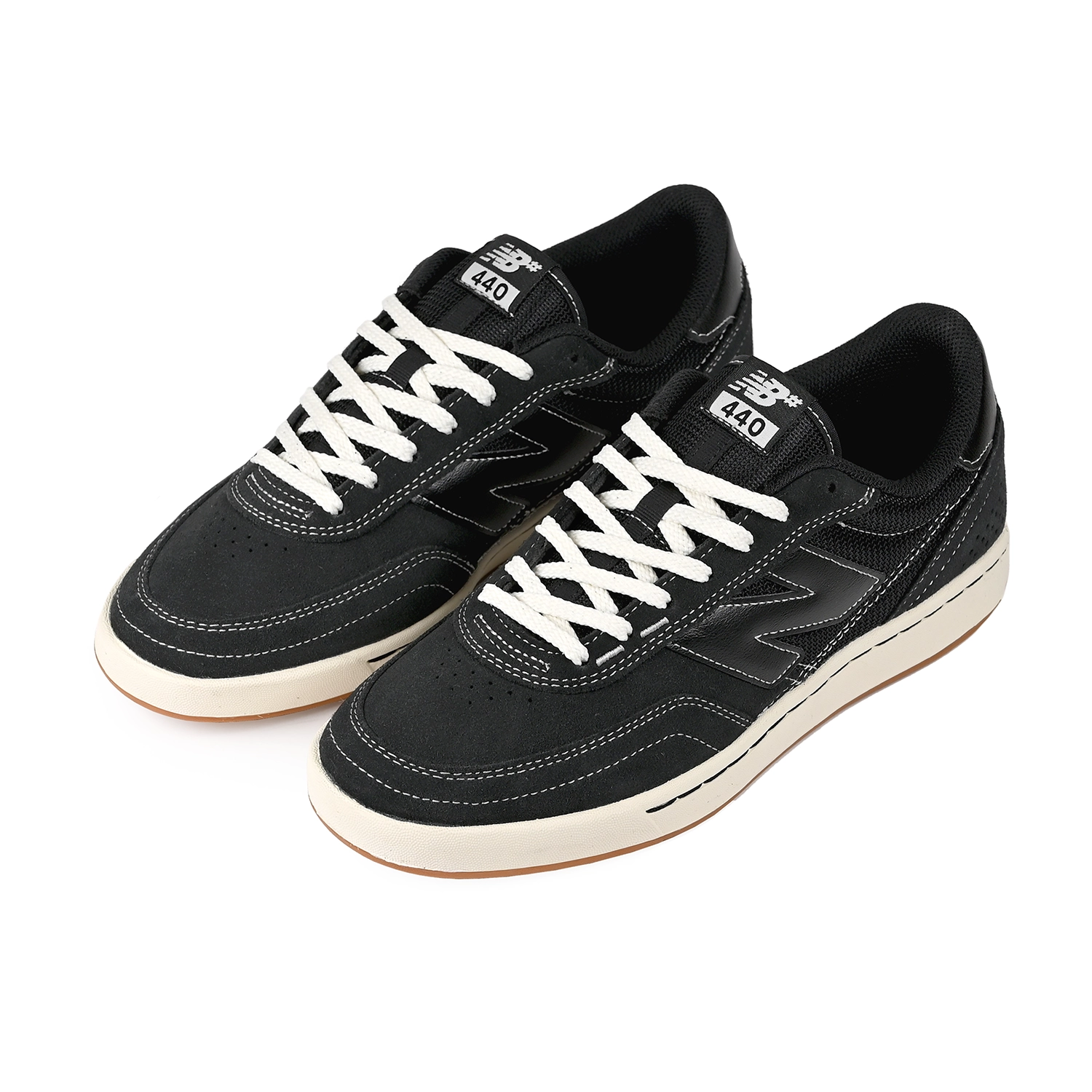 A pair of Black sea salt New Balance Numeric NM440V2 men's skateboard sneakers on a white background