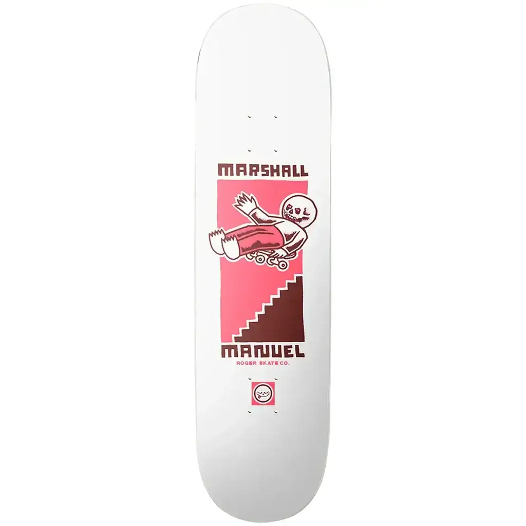 Roger Skate Co Coffin Drop Marshall Manuel pro model skateboard deck on a white background