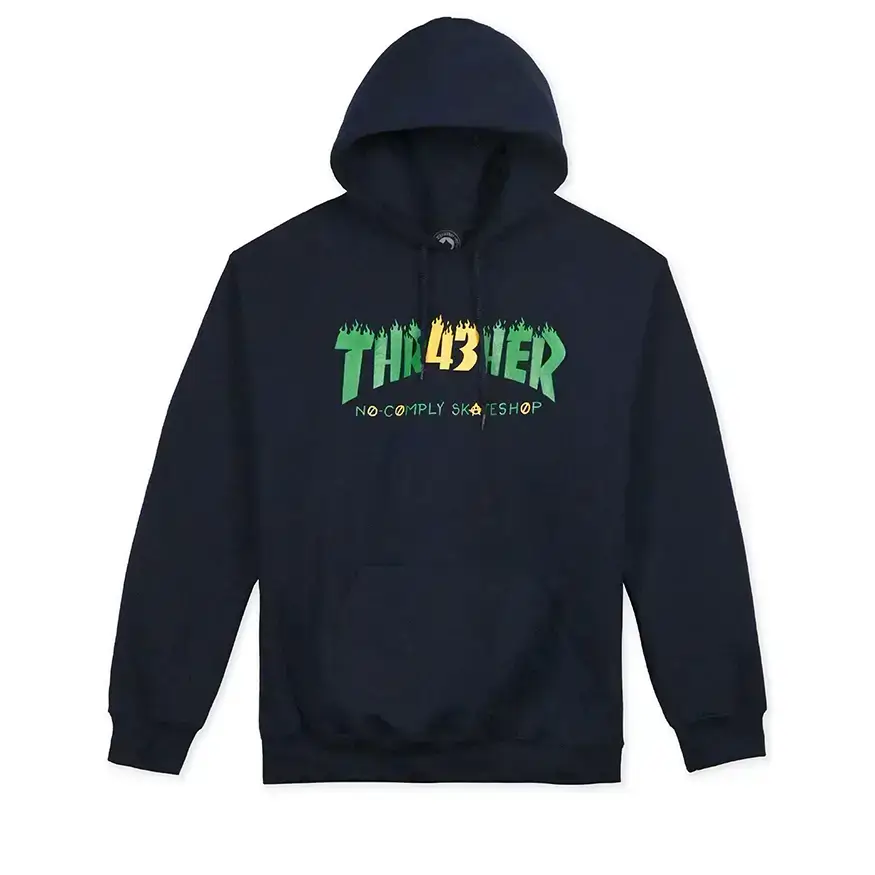 Thrasher Magazine x No-Comply 43 Flame Logo Hoodie - Indigo – No