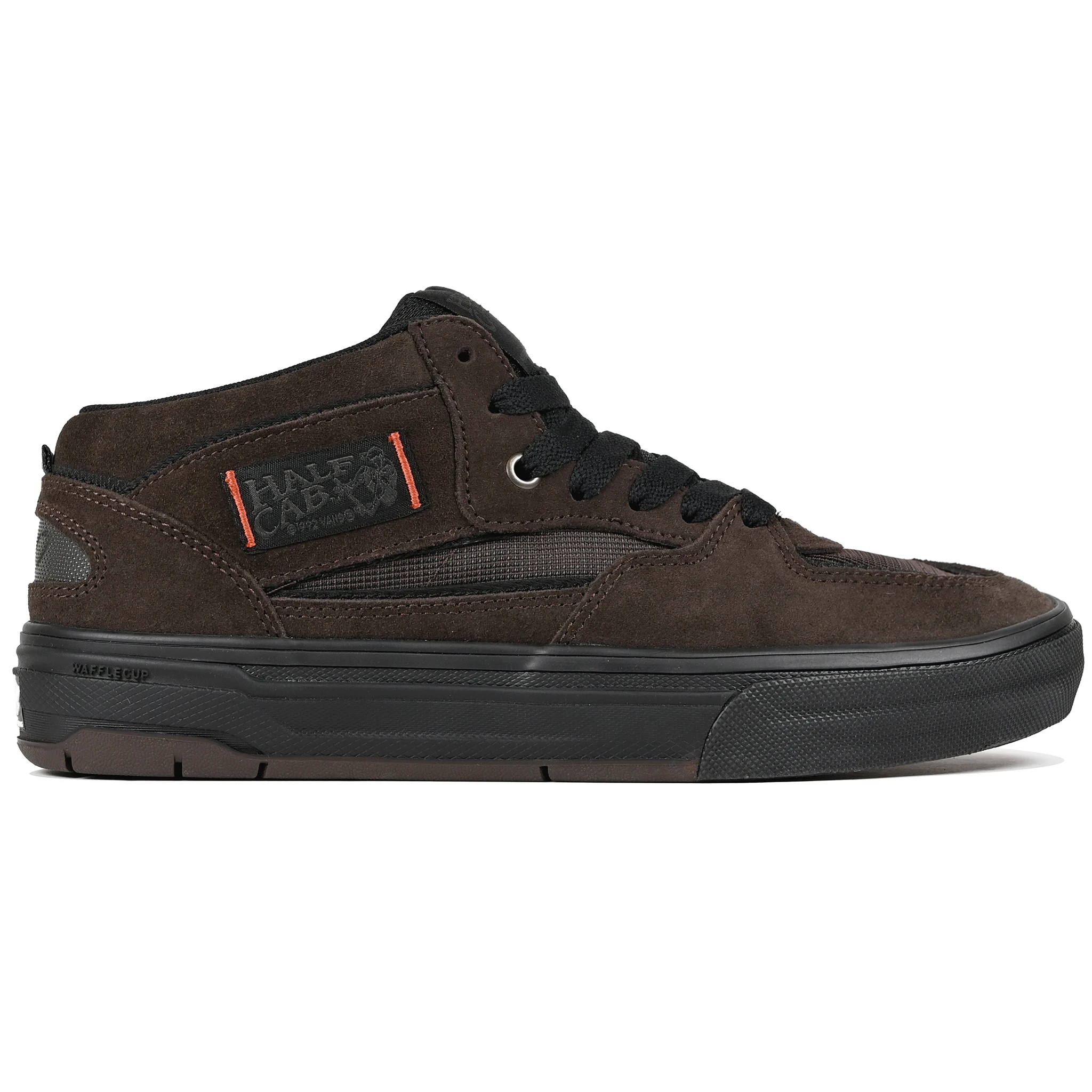 Brown and black Vans Skateboarding Half Cab Wafflecup skateboard sneaker by Dick Rizzo on a white background