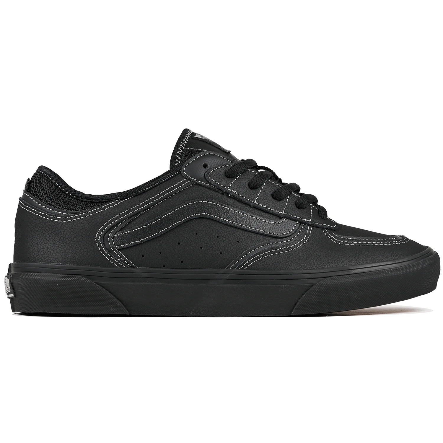 Vans Rowley sneaker in black with contrast stitch on a white background