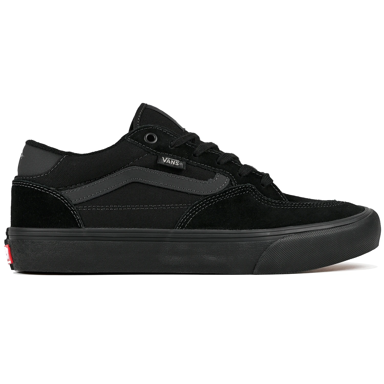 Vans Rowan sneaker in black with black sole on a white background