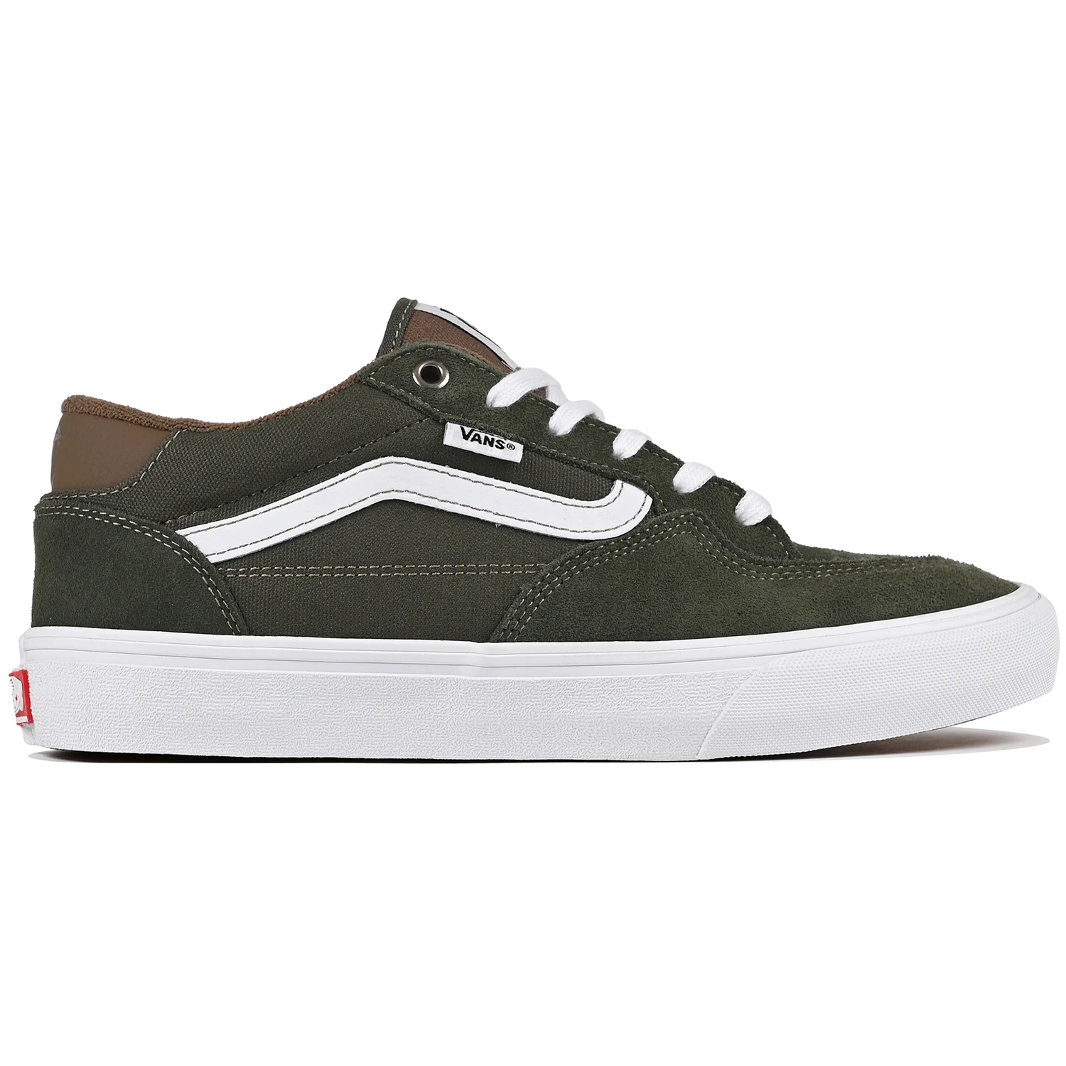 Vans Rowan sneaker in green with white sole on a white background