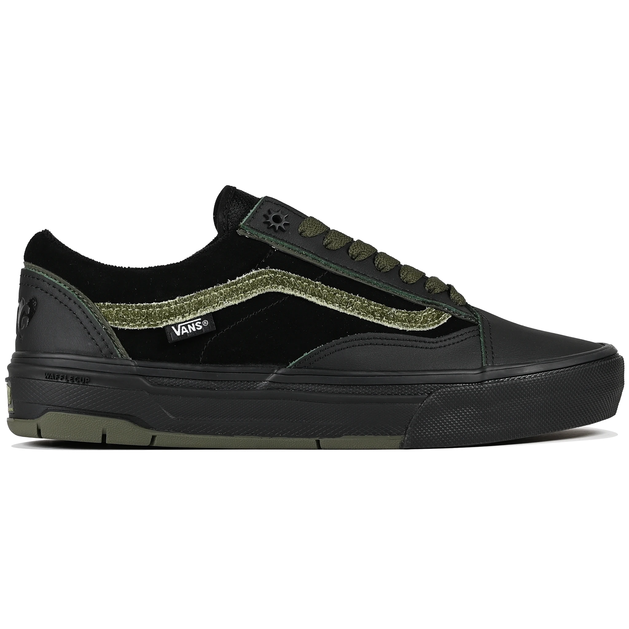 Black Vans Skateboarding x Willow Voges Fernandes Skate Wafflecup skateboard sneaker on a white background