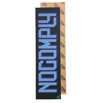 9 inch by 33 inch sheet of Mob Griptape with custom No-Comply Block logo printed on entire sheet, available exclusively at No-Comply Skate Shop in Austin, TX
