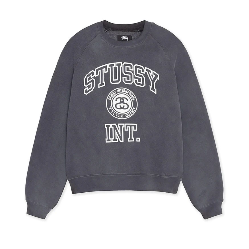 Stüssy Overlock Varsity Raglan Crew Sweatshirt - Washed Black