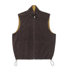 Brown Dijon Metalwood Studio Trail Mix vest with a zipper on a white background