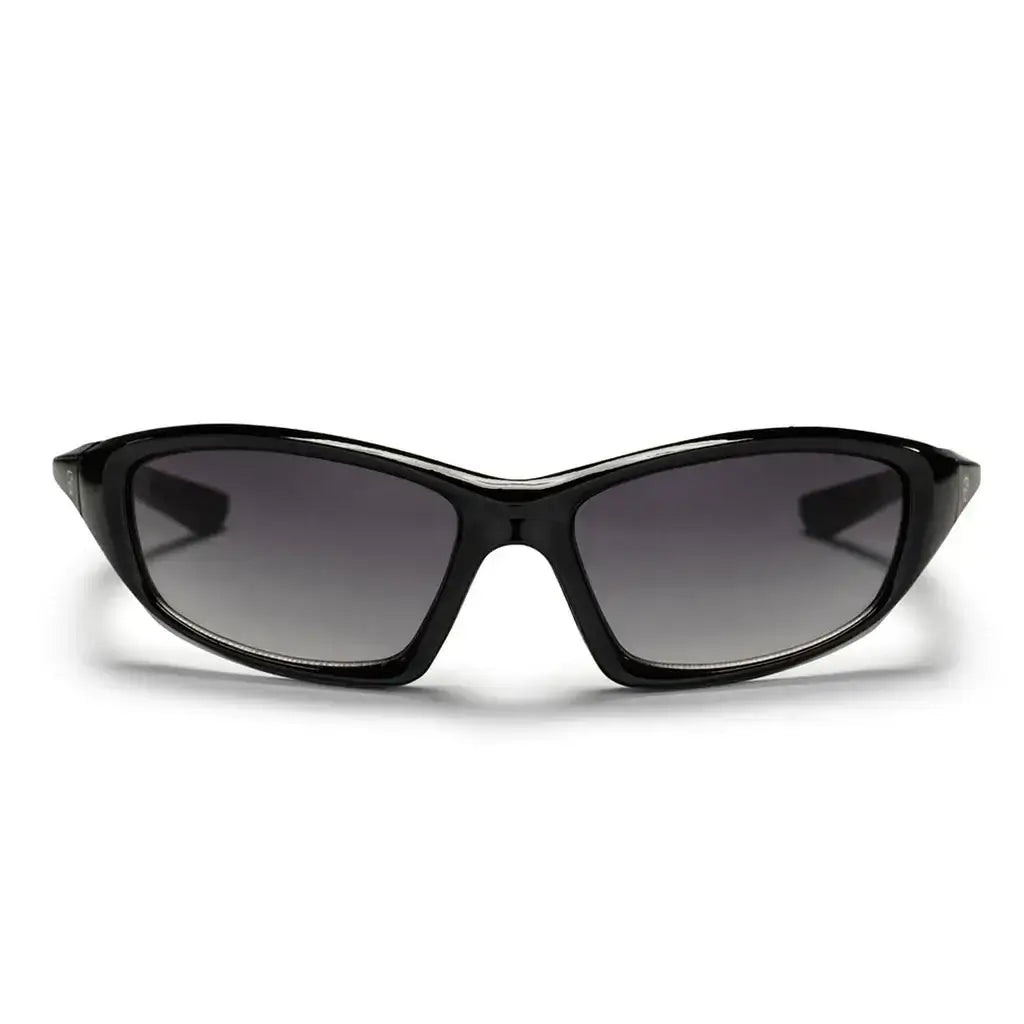 CHPO Kotti sunglasses in black with stylish cat-eye design and dark lenses, crafted from 100% recycled plastic.