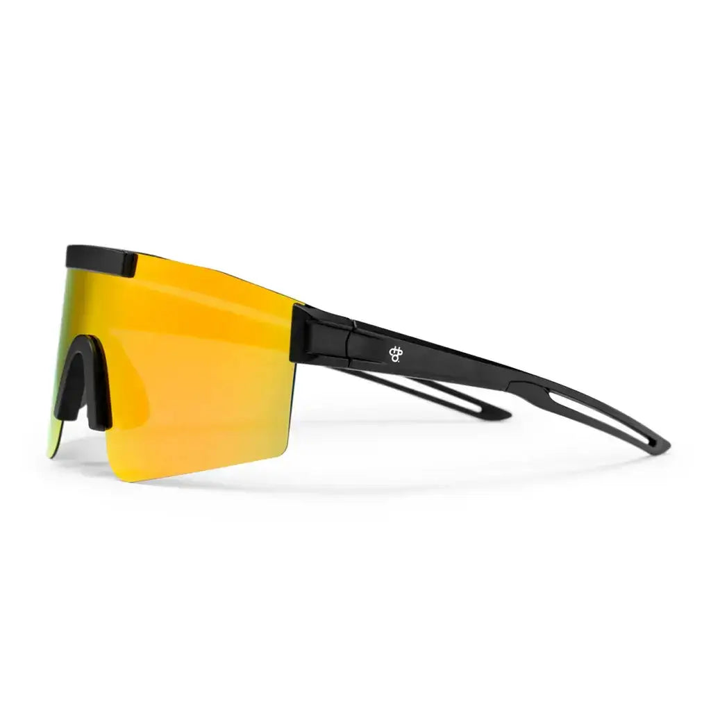 CHPO Brand Luca Sunglasses in black with yellow polarized lens, lightweight frame made from recycled plastic.