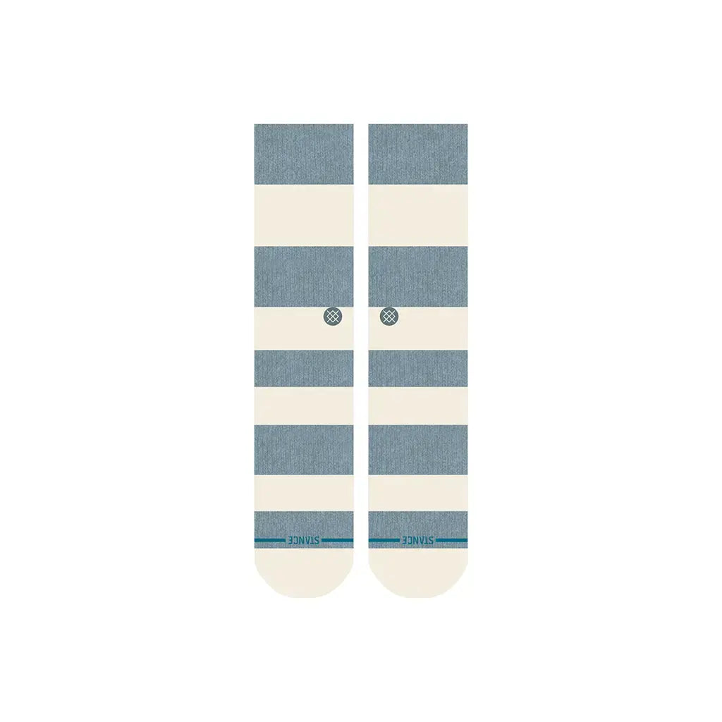 Stance Fred Denim Crew Socks in blue with a classic crew height and stripe pattern, made from a soft combed cotton blend.