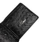 Black faux Ostrich leather wallet with 'Dime' logo on a white background