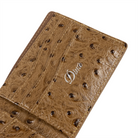 Brown faux Ostrich leather wallet with 'Dime' branding on a white background