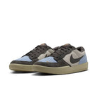 Nike SB Force 58 sneakers in LT Orewood Brown and Psychic Blue, combining durability and flexibility for street style.
