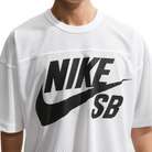 Close up of White Nike SB GFX mesh football jersey worn by a person on a white background