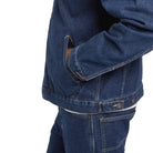 Close-up of a Dickies blue denim jacket on a white background