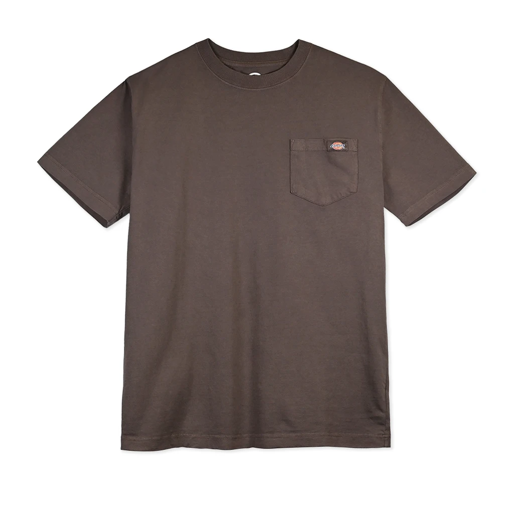 Brown Dickies t-shirt with a pocket on a white background