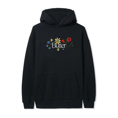 Butter Goods Floral Embroidered Pullover Hoodie - Black