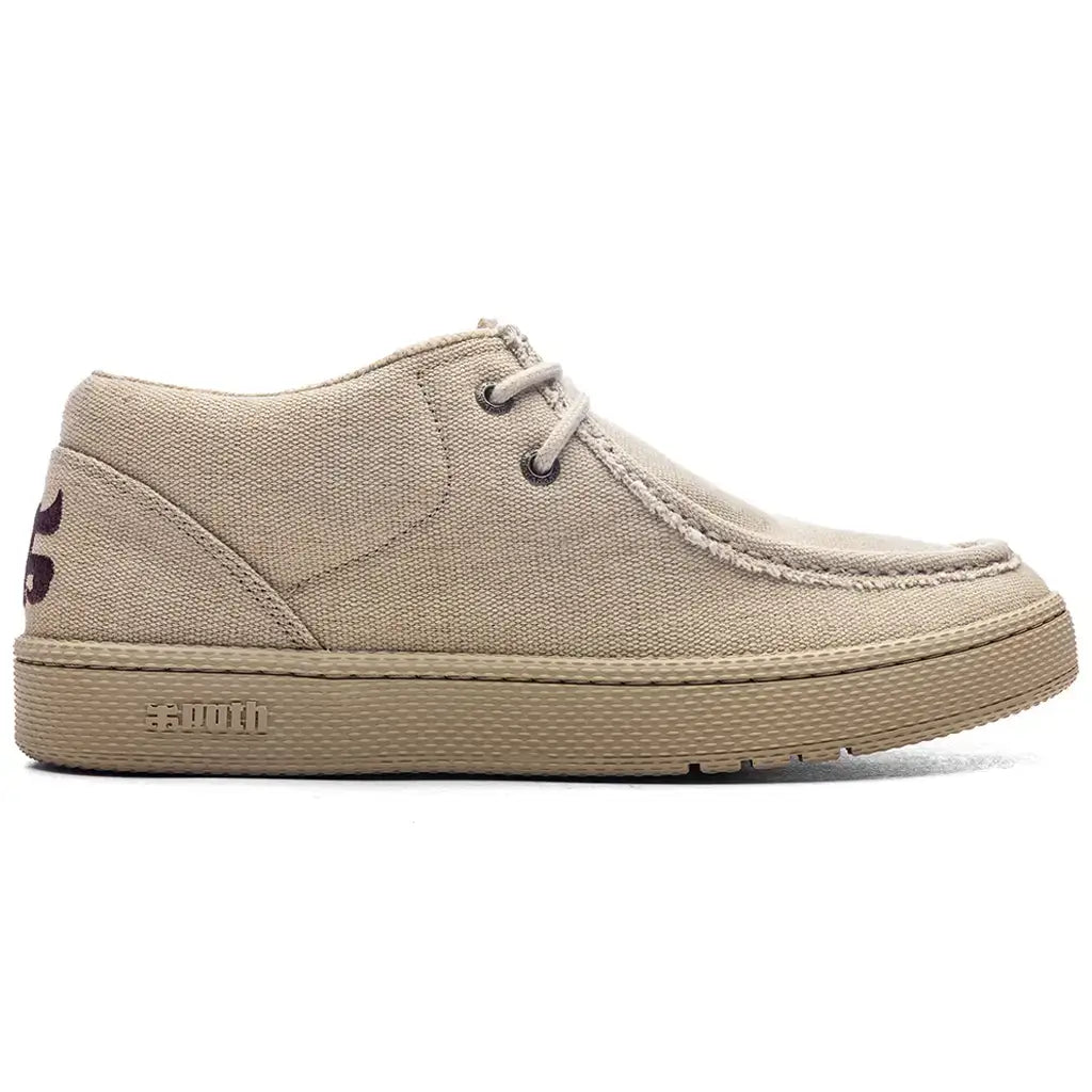 Natural hemp I-Path Cats skateboarding shoe with suede upper, cupsole, and stash pocket for comfort and convenience.