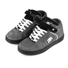 A pair of Grey suede I-Path Footwear Grasshopper Mid skateboard sneakers with a black sole on a white background