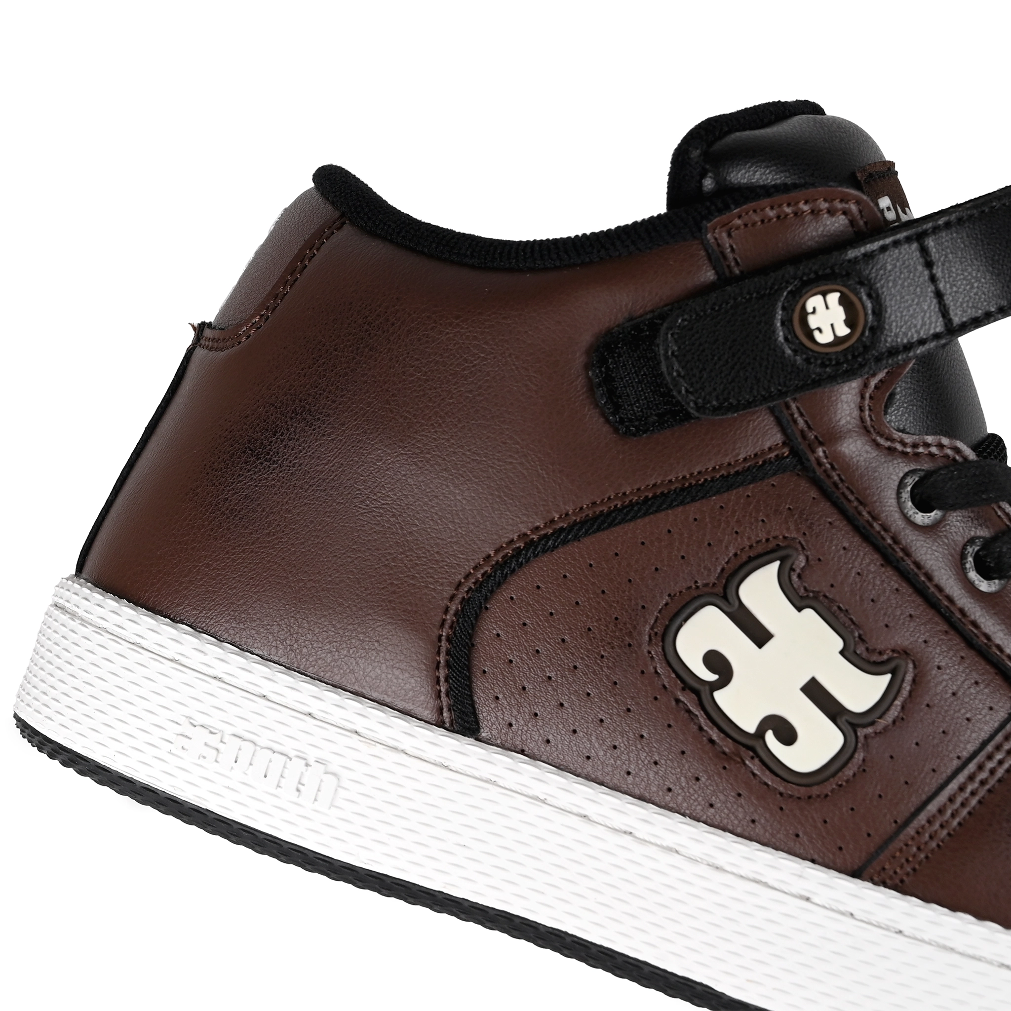 Detail of Dark brown leather I-Path Footwear Grasshopper mid skateboard sneaker on a white background