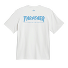Back of a white adidas Skateboarding x Thrasher Magazine x Argentina Football Association  tee shirt on a white background